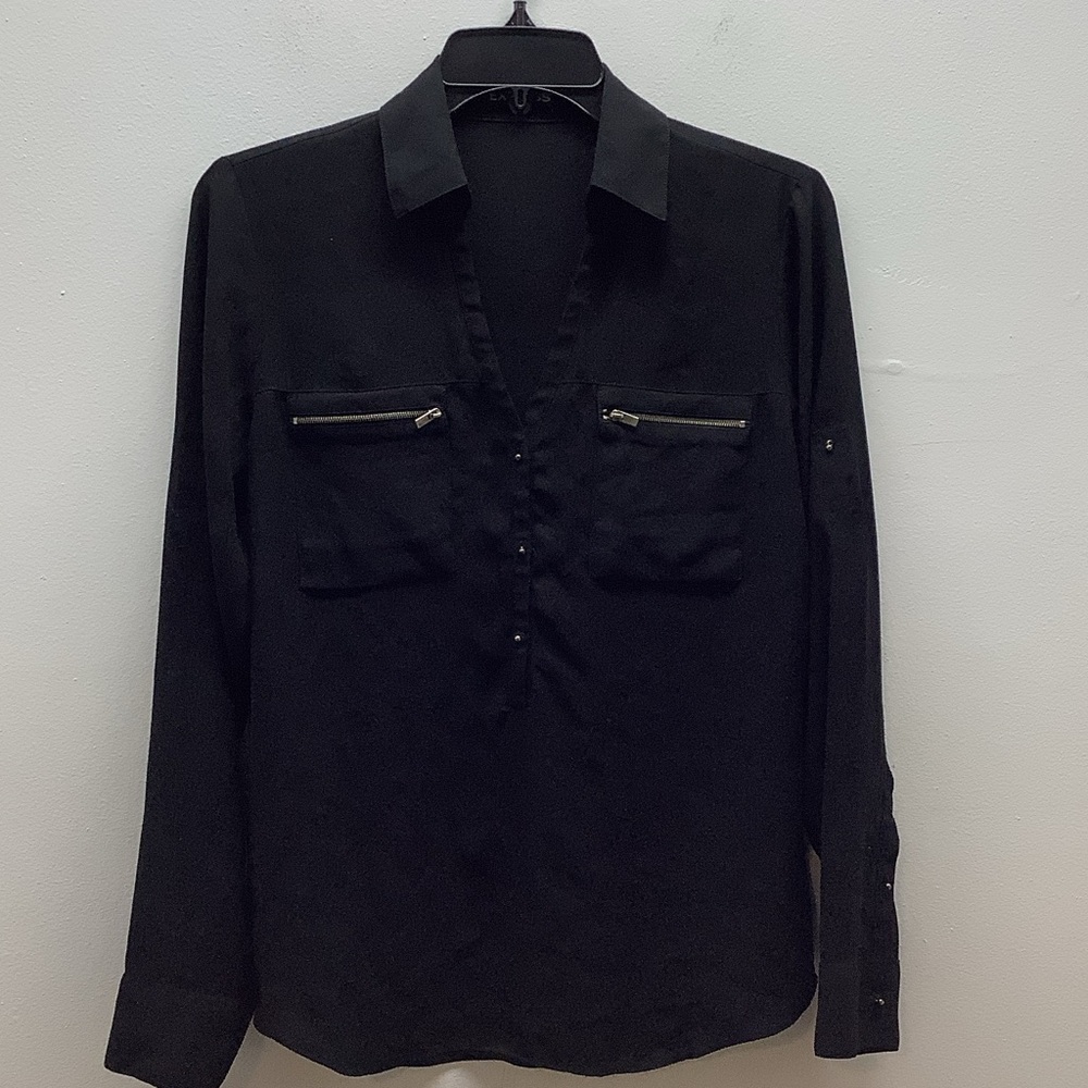 Express Size Small Black Blouse with Zipper Accents Preloved.